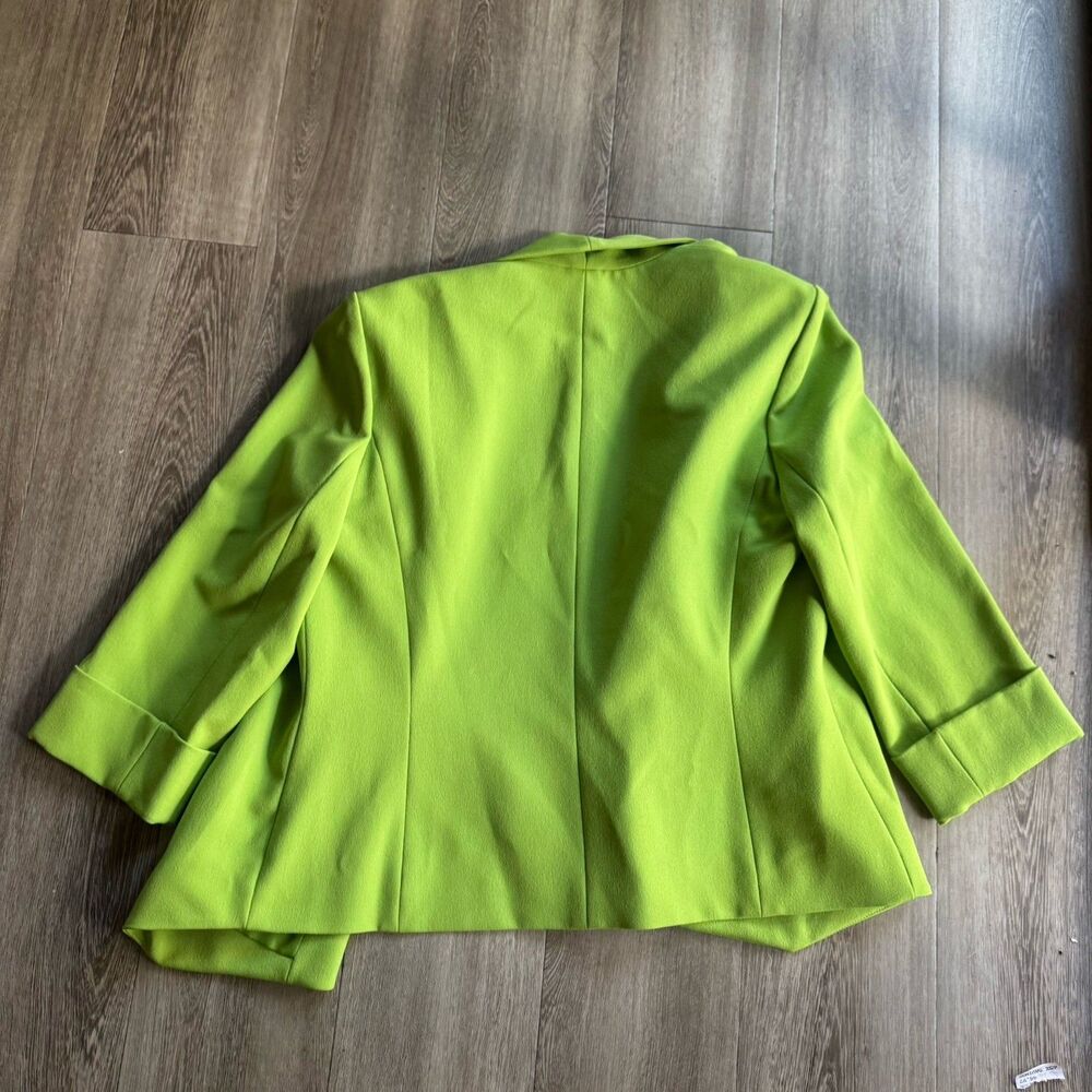 Kasper Women Blazer Shawl Collar Open Front Green Career Jacket 3/4 Sleeves - Picture 2 of 10